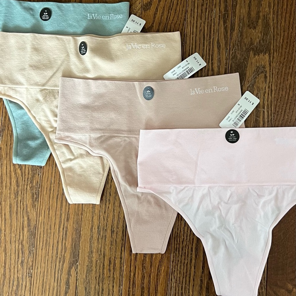 Women’s La Vie en Rose High Wasted Thong Panties. Set of 4. Size Small